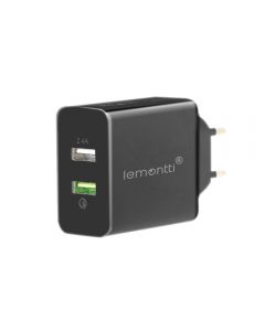Lemontti Incarcator Retea Fast Charge 30W 2 porturi USB-A QC 3.0 + USB-A 2.4A Negru