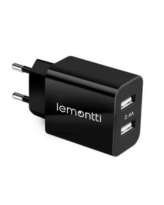 Lemontti Incarcator Retea 2.4A 2 porturi USB-A Negru