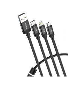 Cablu USB la Lightning, MicroUSB si Type-c Baseus 3 in 1 Black