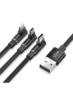 Cablu MicroUSB, Lightning si Type-C Baseus MVP Game USB 3 in 1 Black (1.2m, output 3.5A, impletitura