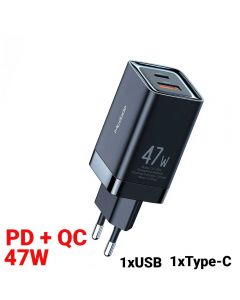 Incarcator Retea Mcdodo GaN Mini Fast Charge Dual USB PD/QC Black 47W