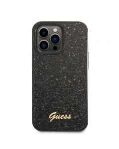 Husa iPhone 14 Pro Guess Glitter TPU Flakes Script Metal Logo Black