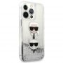 Husa iPhone 13 Pro Max Karl Lagerfeld Liquid Glitter Karl&Choupette Head Argintiu