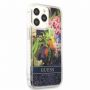 Husa iPhone 13 Pro Guess Liquid Glitter Flower Albastru