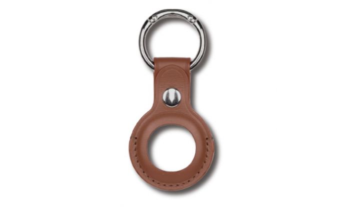 AirTag Devia Leather Key Ring Brown