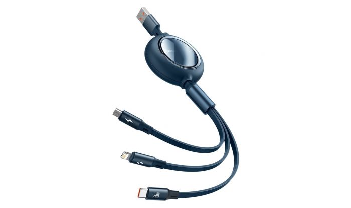Cablu USB la Lightning, MicroUSB si Type-c Baseus Bright Mirror 3 in 1 Retractabil Blue
